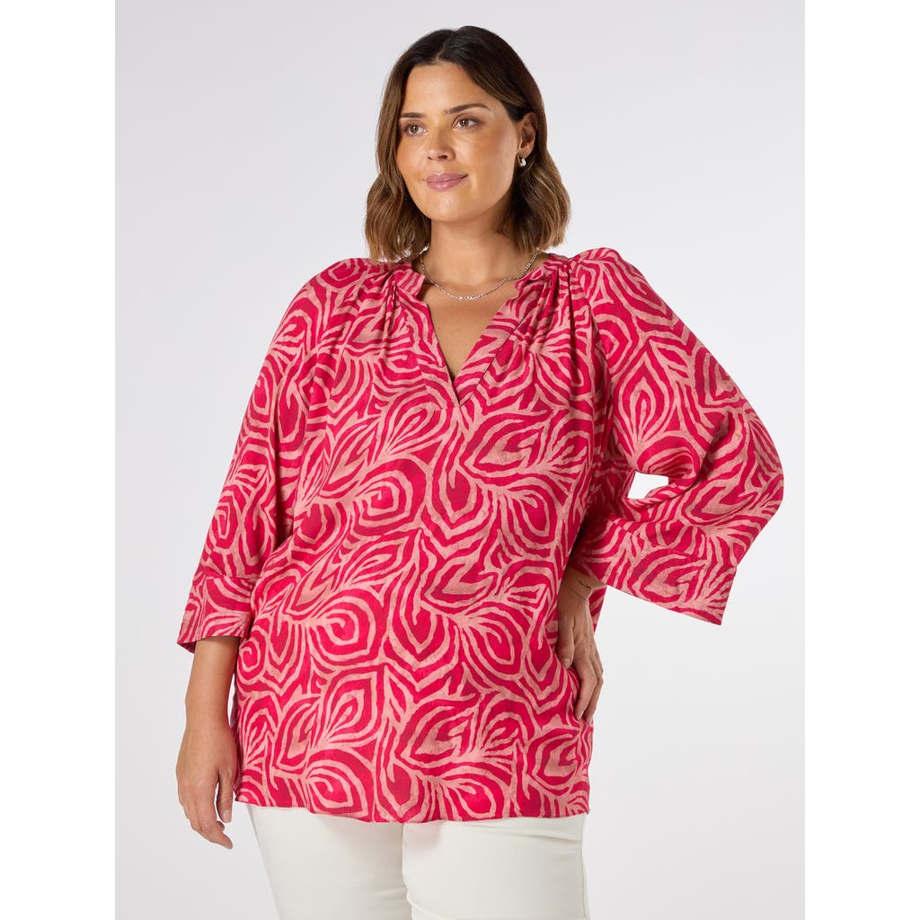 Live Unlimited Abstract Cropped Sleeve Blouse In Pink