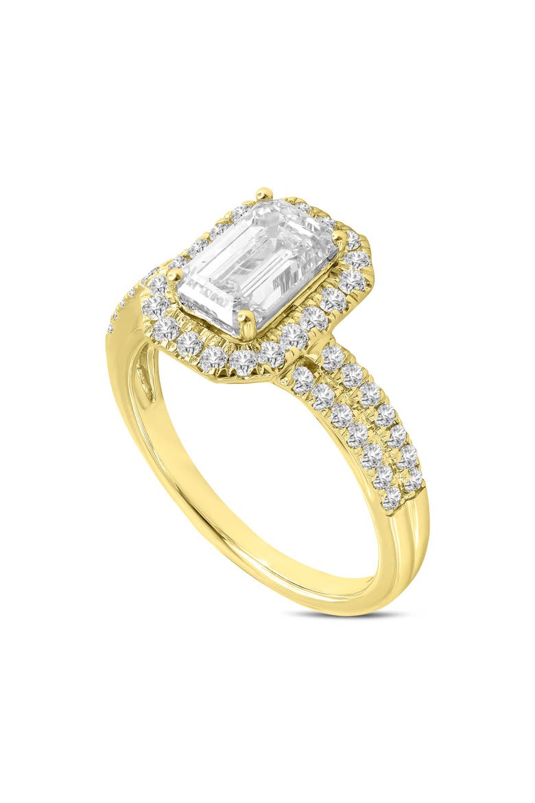 Mariam 14K Yellow Gold Emerald Cut Lab Grown Diamond Halo Engagement Ring - 2.1 Ct, Main, color, 14K Yellow Gold