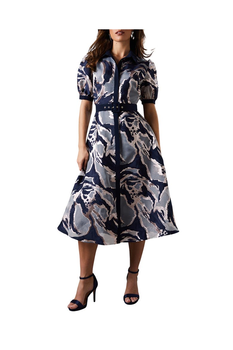 Short Sleeve Jacquard Shirt Dress, Main, color, Navy