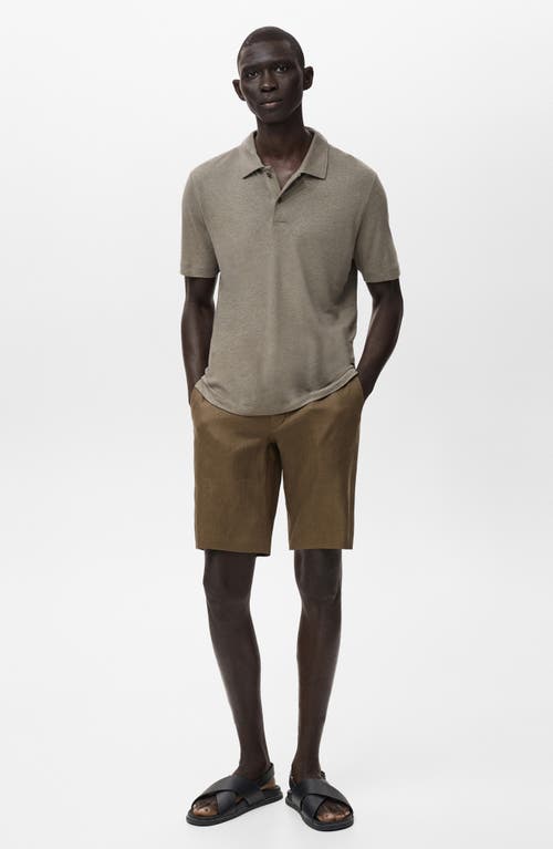 Mango Slim Fit Flat Front Linen Bermuda Chino Shorts In Brown