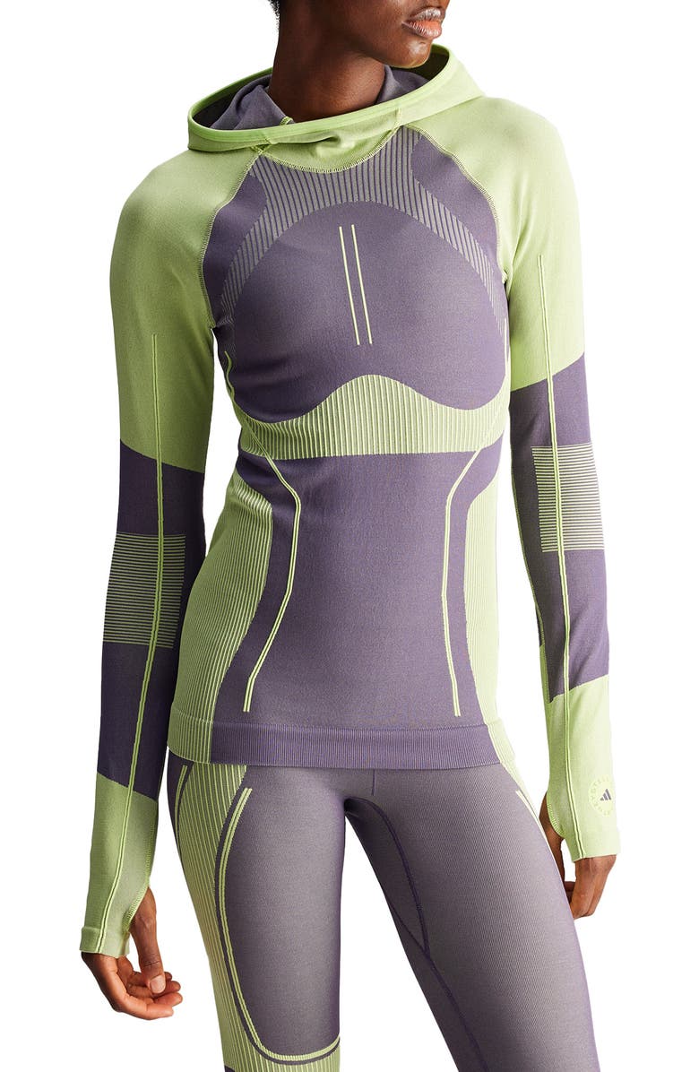 adidas by Stella McCartney Long Sleeve Hooded Top, Main, color, Trace Purple