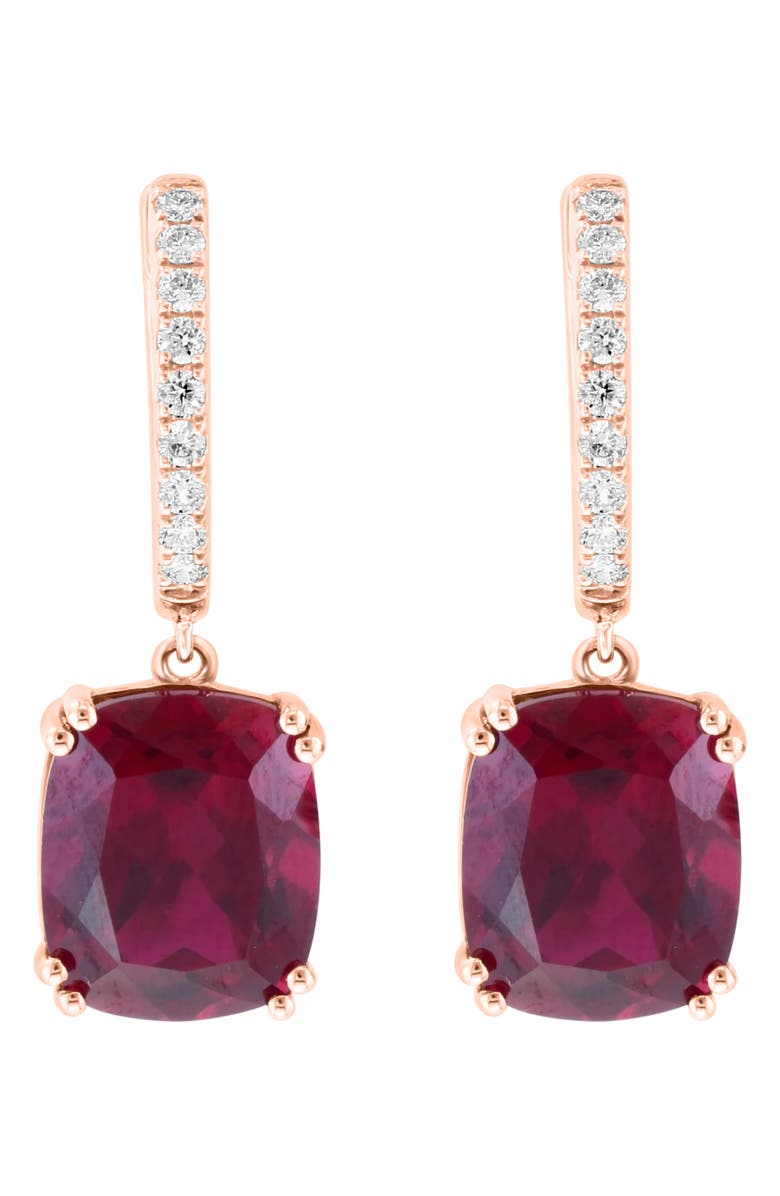 EFFY 14K Rose Gold Lab Created Diamond & Lab Created Ruby Drop Huggie Hoop Earrings - 0.26ct., Alternate, color, 