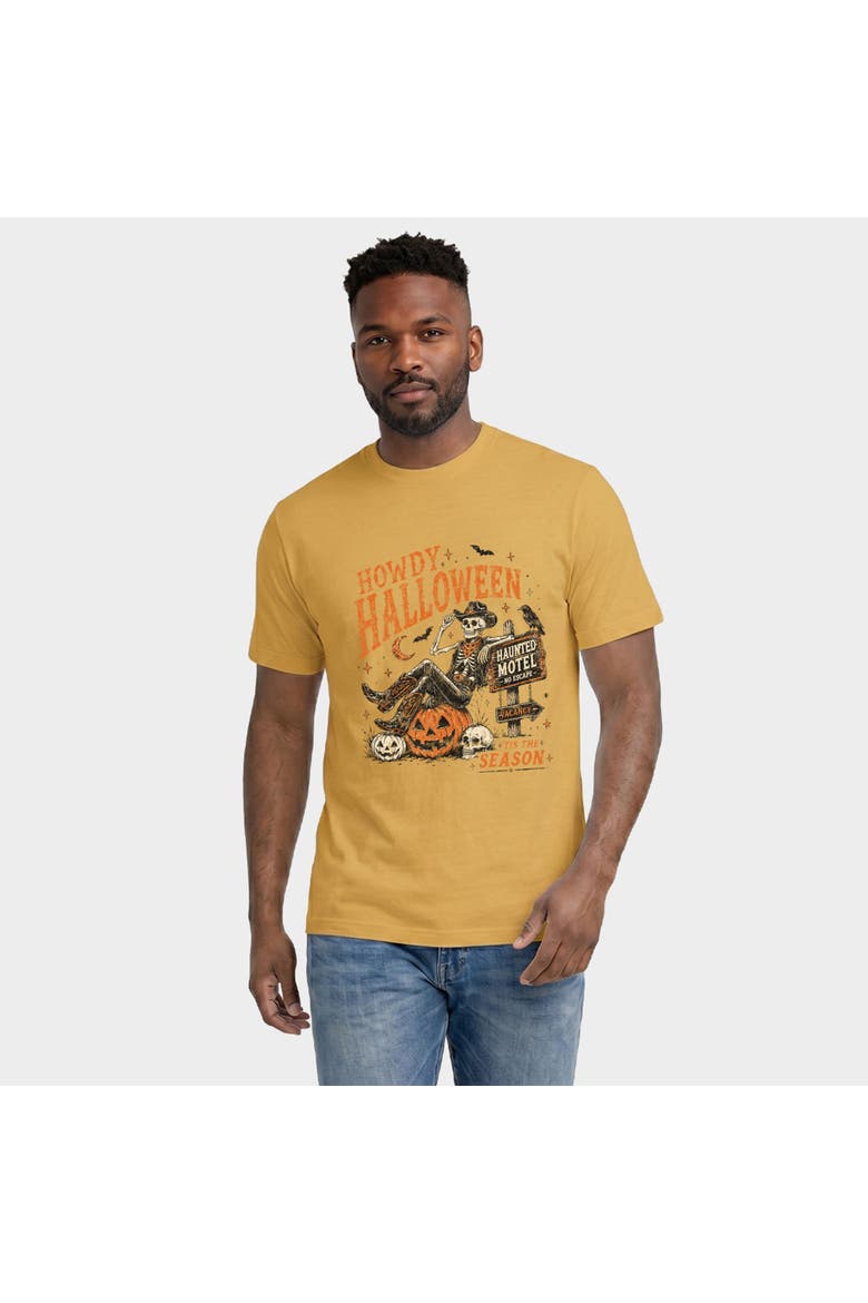 Howdy Halloween Skeleton Garment Dyed T-Shirt, Alternate, color, Mustard