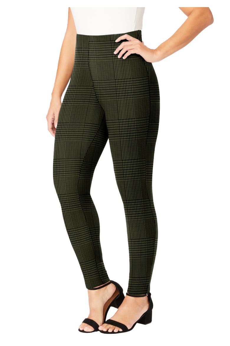 Everyday Stretch Cotton Legging, Main, color, DARK OLIVE GREEN GLEN PLAID
