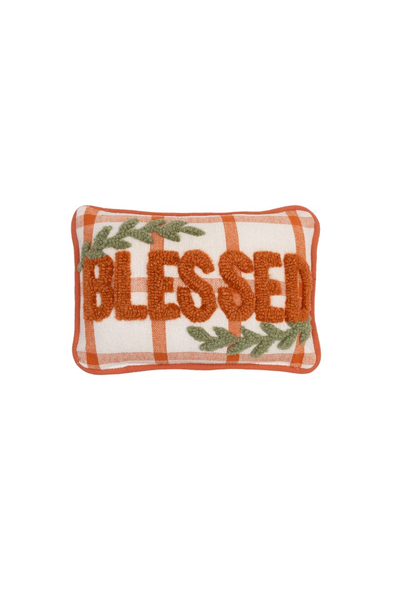 Harvest Blessed Hooked Throw Pillow 12" x 8", Main, color, Orange