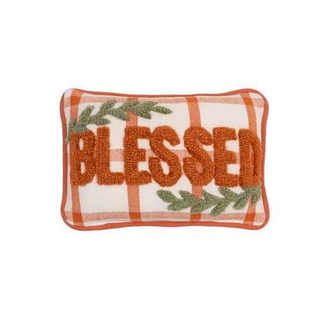 Harvest Blessed Hooked Throw Pillow 12" x 8"
