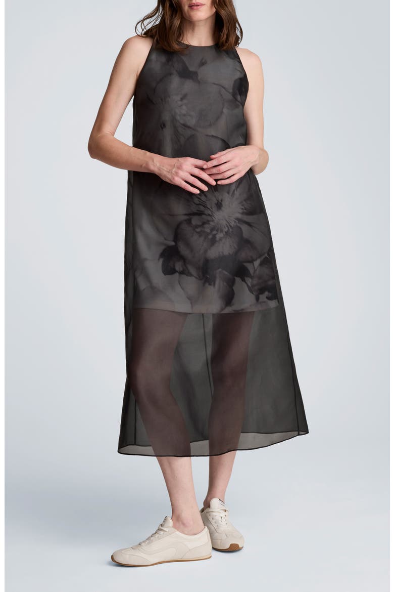 Sheer Overlay Dress, Main, color, BLACK