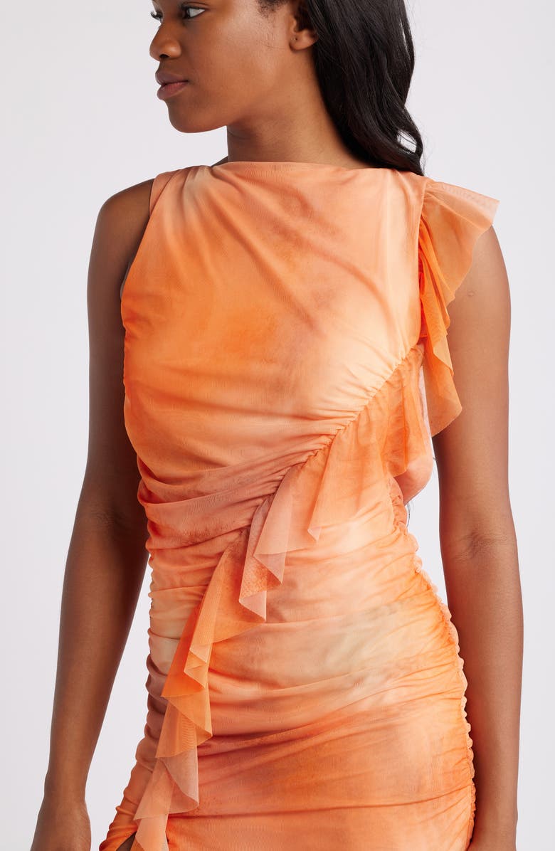 Mistress Rocks Ruffle Side Drape Sleeveless Mesh Minidress, Alternate, color, Summer Ombre
