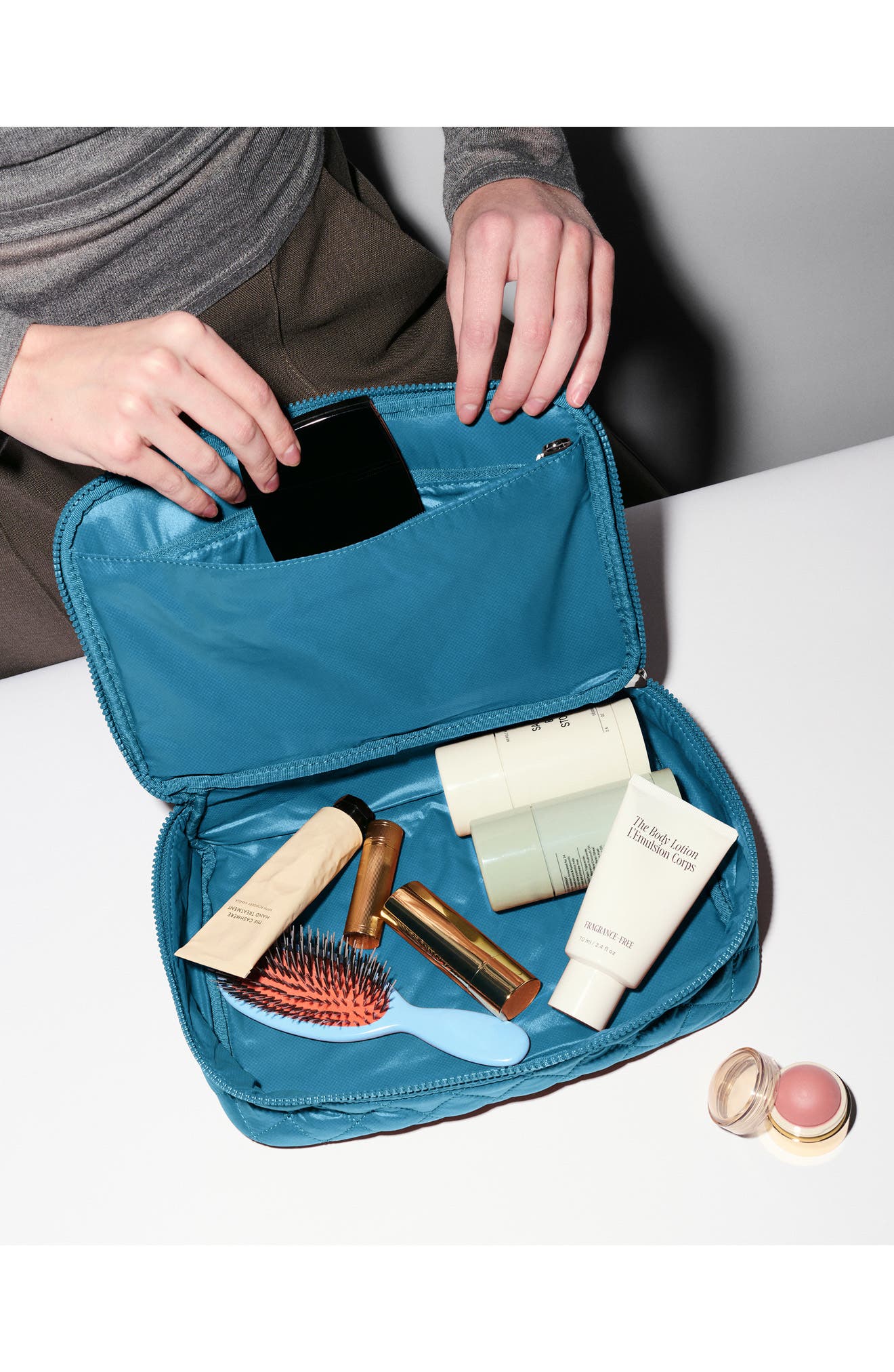 Quilted Zip Around Cosmetics Bag, Alternate, color, ATLANTIC BLUE