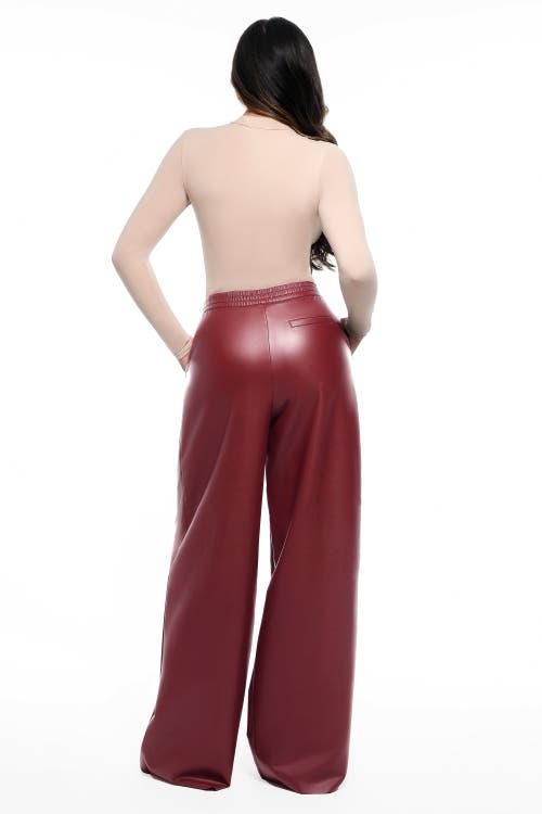 Popilush Faux Leather High Waisted Wide Leg Pants In Red