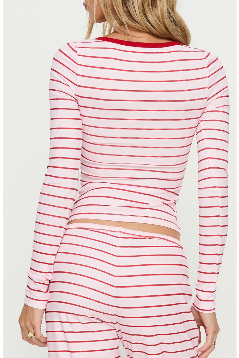 Slumber Party Henley Crop Top, Alternate, color, PINK STRIPE