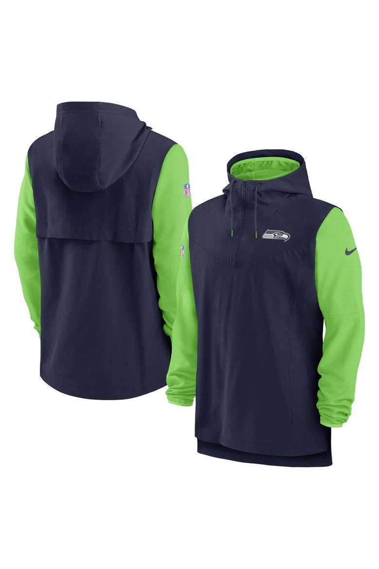 Men's Nike College Navy/Neon Green Seattle Seahawks Sideline Player Quarter-Zip Hoodie Jacket, Main, color, Navy