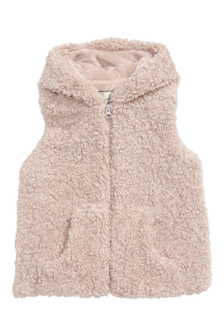 Faux Shearling Hooded Vest, Main, color, LMP - PINK LAMB