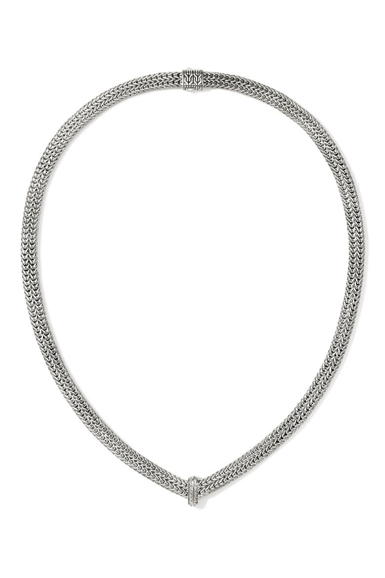 Icon Link Pavé Diamond Necklace, Alternate, color, SILVER