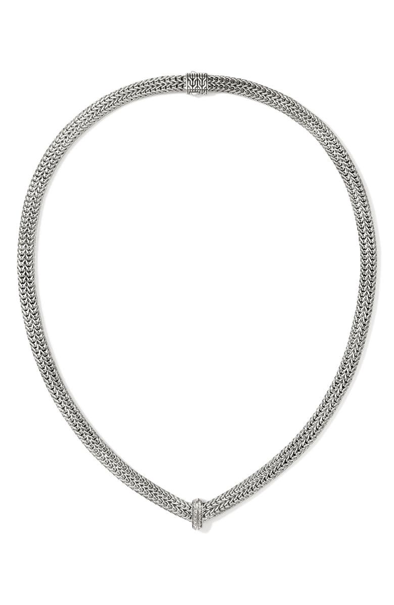 John Hardy Icon Link Pavé Diamond Necklace, Alternate, color, Silver
