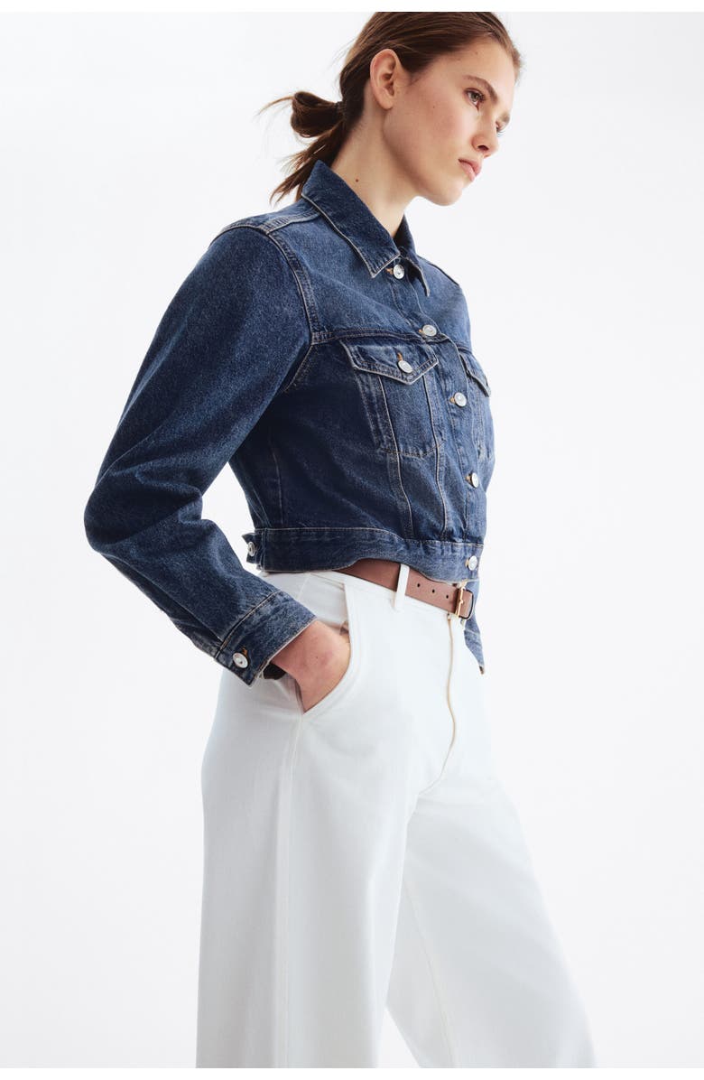 H&M Wide Belted Twill Trousers, Alternate, color, White