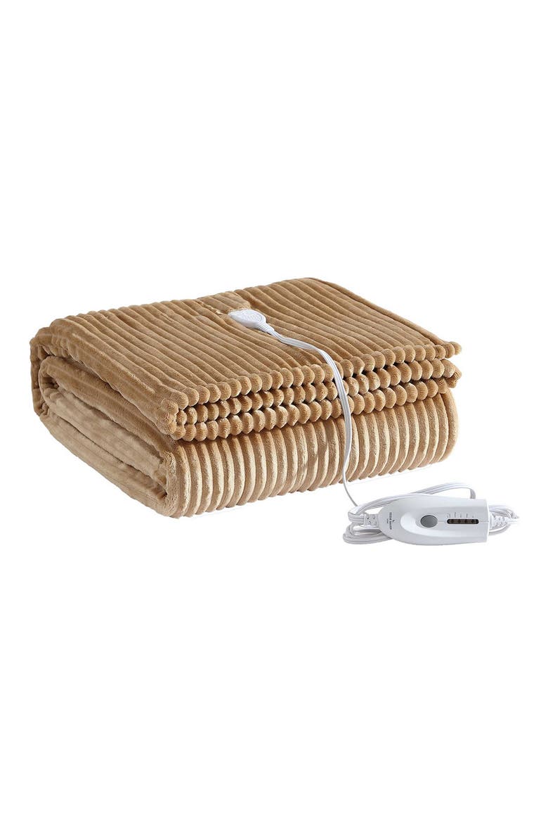 Mountain Valley Ribbed Plush Heated Blanket, Main, color, MEDIUM / DARK BROWN