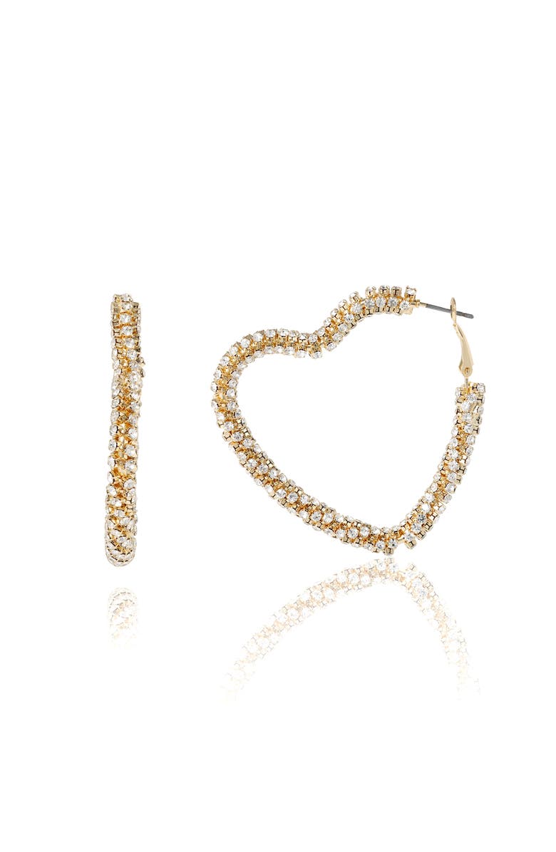 BCBGeneration Crystal Heart Hoop Earrings, Alternate, color, Gold
