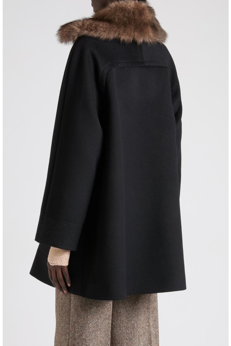 Genuine Shearling Collar Wool Coat, Alternate, color, BLACK