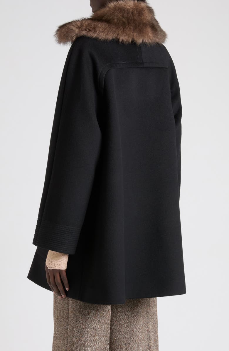 Valentino Genuine Shearling Collar Wool Coat, Alternate, color, Black