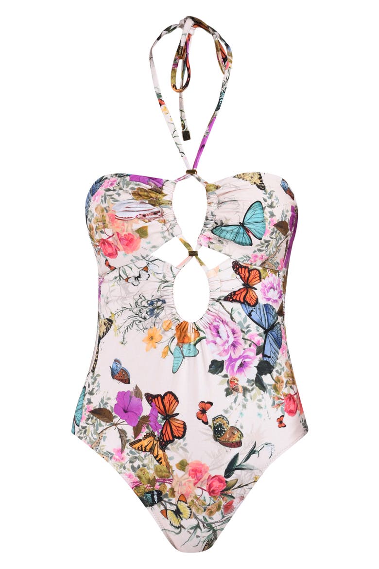 Shivea Butterfly Keyhole One-Piece Swimsuit, Alternate, color, IVORY
