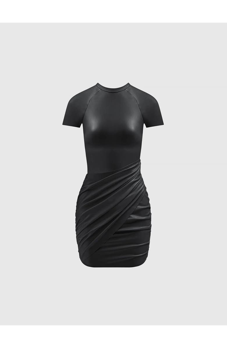 Manière De Voir Leather Gathered Dress, Alternate, color, 