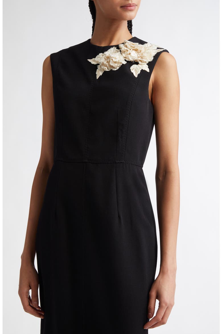Embroidered Wool Pencil Cocktail Dress, Alternate, color, BLACK