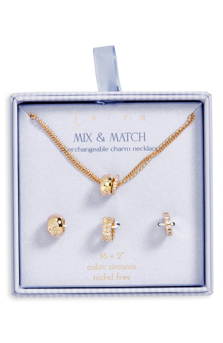 Leith Mix & Match Cubic Zirconia Charm Necklace Set, Main, color, Clear- Gold