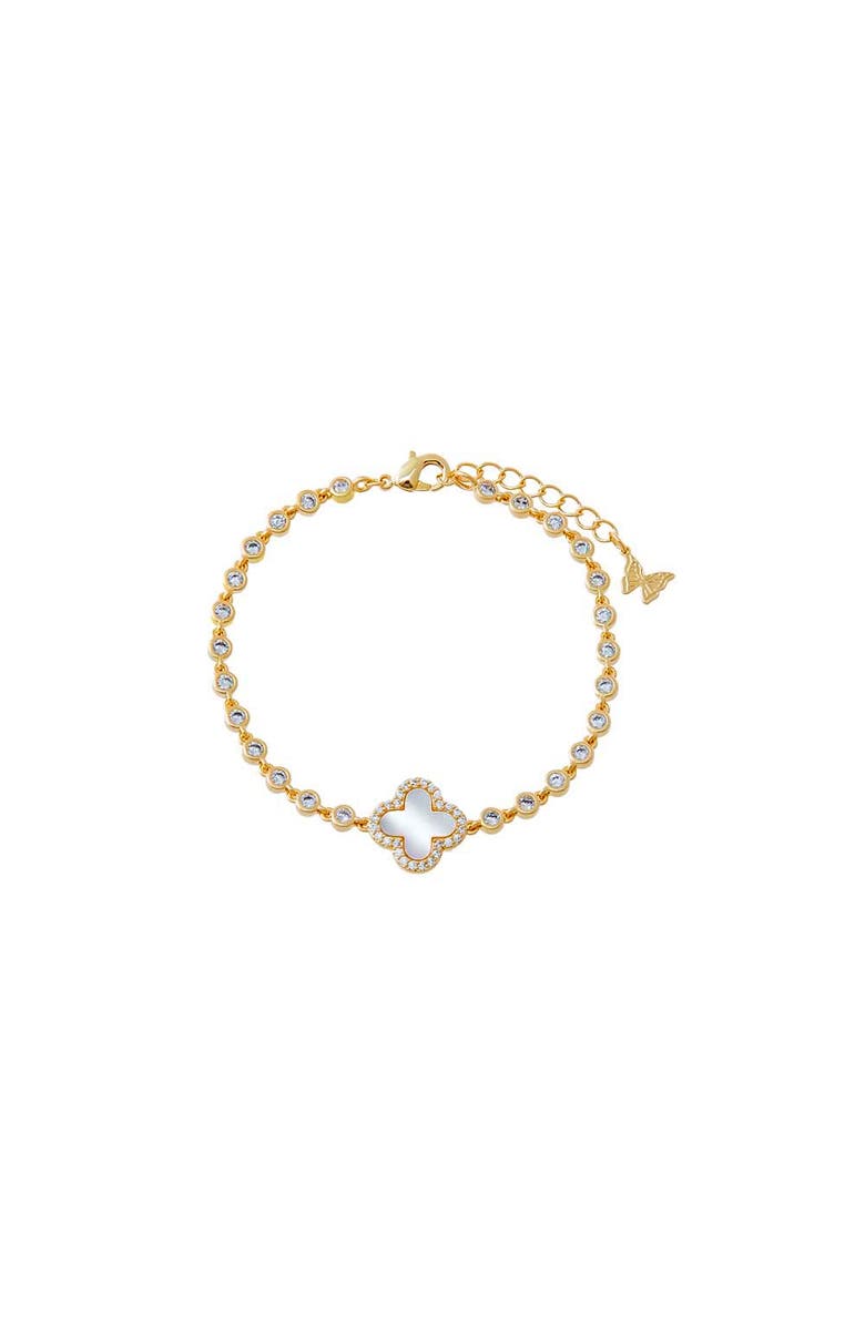 BY ADINA EDEN Pave Outline Four Leaf Clover CZ Bracelet, Main, color,