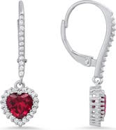 Queen Jewels Sterling Silver Cubic Zirconia Halo Birthstone Heart Drop Earrings