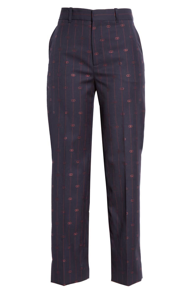 Gucci GG Pinstripe Straight Leg Crop Wool Pants, Alternate, color,