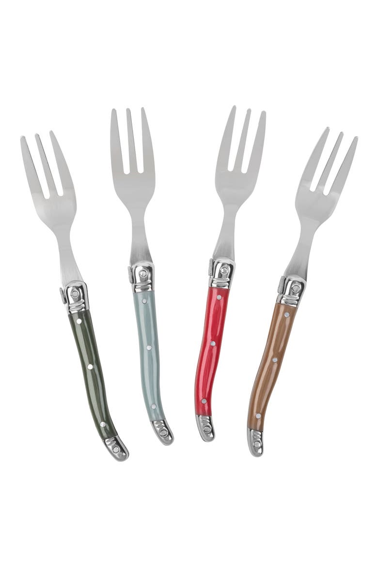 Laguiole 4-Piece Cake Fork Set, Main, color, HOLLY BERRY