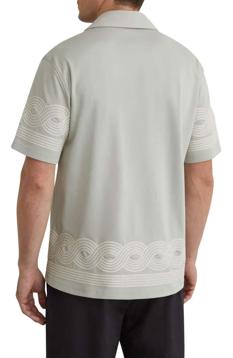 Reiss Arden Embroidered Cotton Blend Camp Shirt, Alternate, color, Soft Sage Green