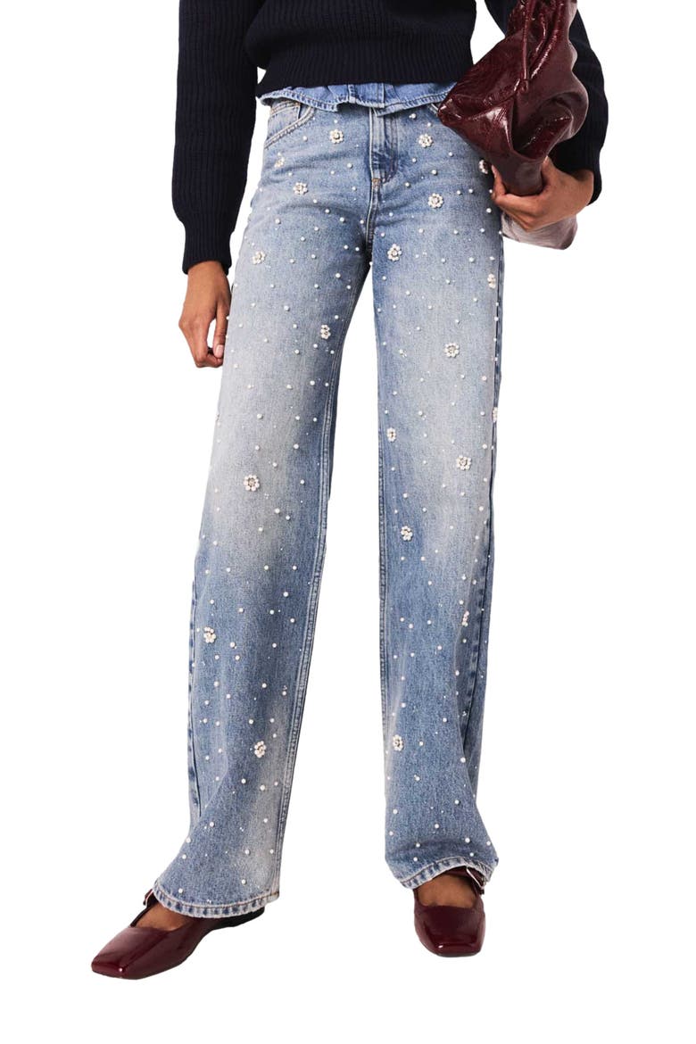 Wide-leg embroidered jeans, Alternate, color, Blue