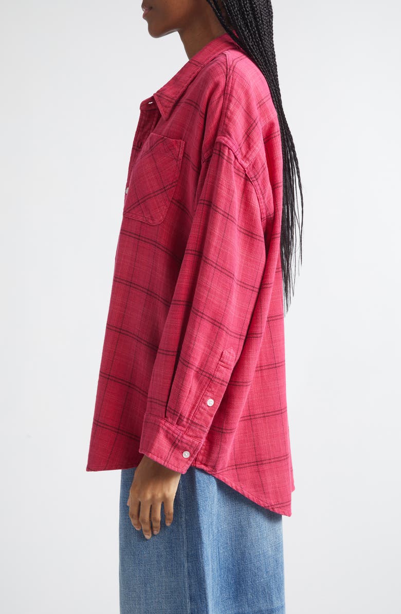 R13 Plaid Oversize Drop Neck Cotton Flannel Button-Up Shirt, Alternate, color, Deep Pink Plaid