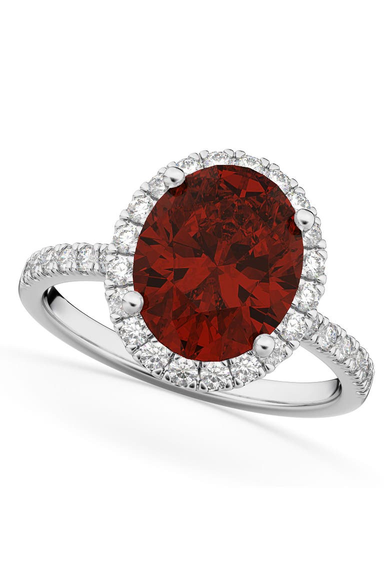 Oval Cut Halo Garnet & Diamond Engagement Ring 14K, Main, color, 3.31ct/White Gold