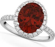 ALLUREZ Oval Cut Halo Garnet & Diamond Engagement Ring 14K