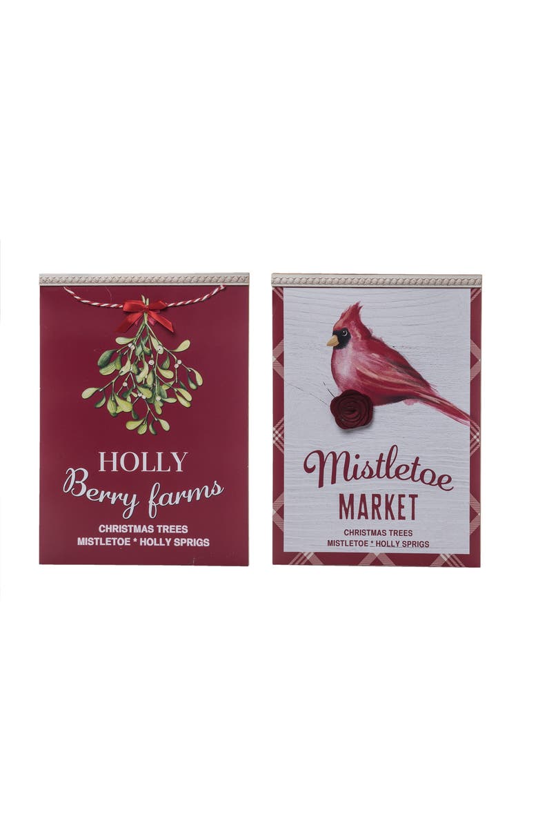 Transpac MDF Christmas Sign Set of 2 Wall Art Red Indoor Holiday Decor, Main, color, 