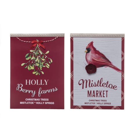 MDF Christmas Sign Set of 2 Wall Art Red Indoor Holiday Decor