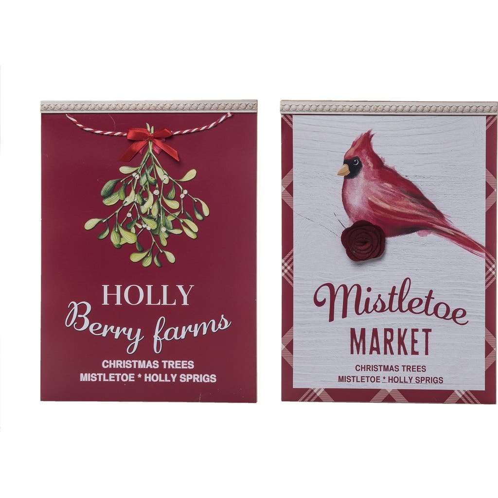 Transpac Mdf Christmas Sign Set Of 2 Wall Art Red Indoor Holiday Decor