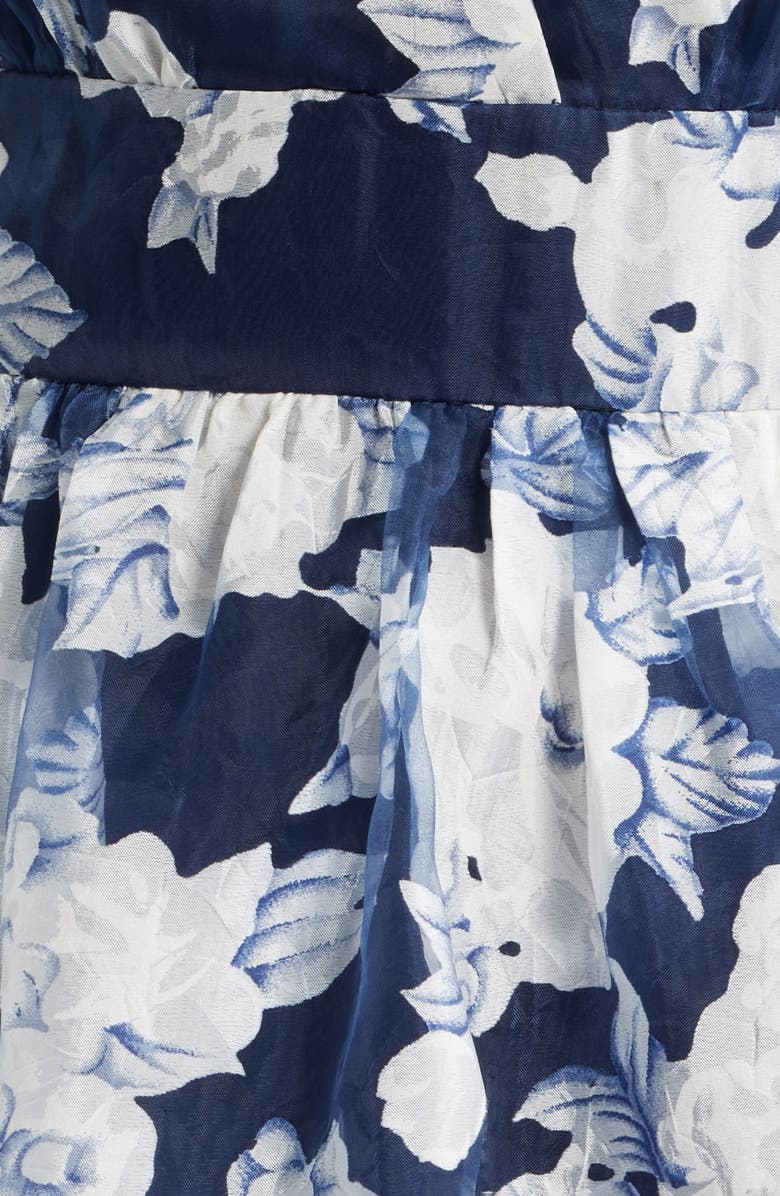 Lulus Vallia Floral Tiered Gown, Alternate, color, Navy Floral