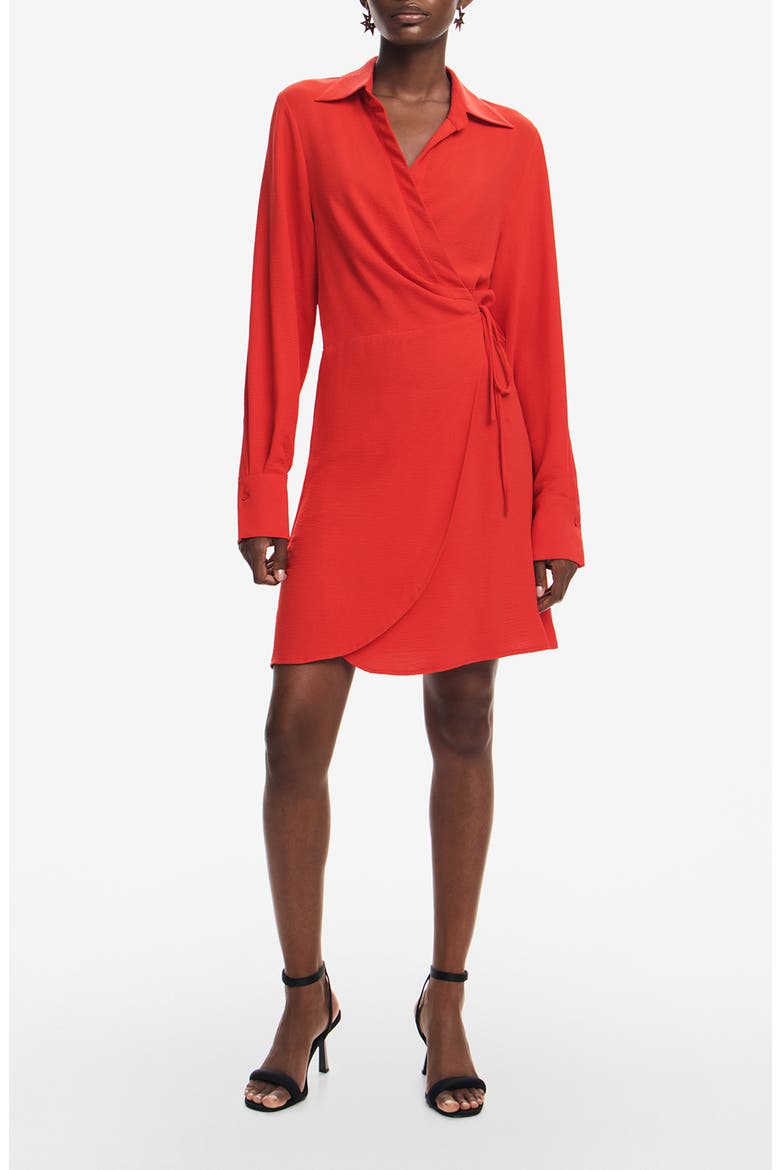 Detroit Long Sleeve Wrap Minidress, Main, color, RED