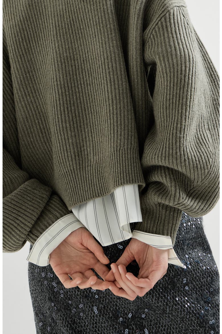 Cashmere English rib cardigan with monili, Alternate, color, Origano