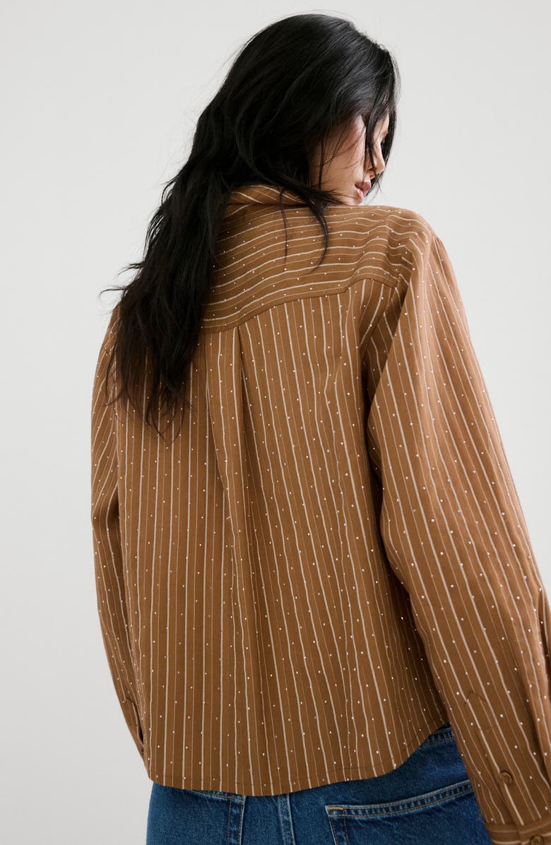 MANGO Stripe Rhinestone Shirt, Alternate, color, Brown