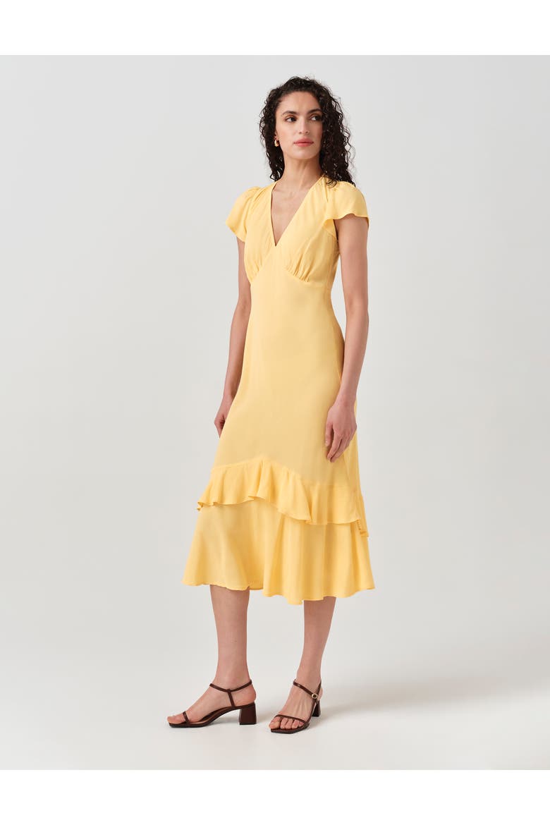 Corinne Frill Crepe Midi Dress, Alternate, color, Yellow
