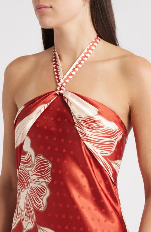 Ciebon Runie Floral Satin Halter Dress In Red