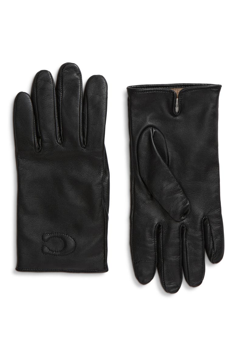 Tabby C Leather Gloves, Main, color, BLACK