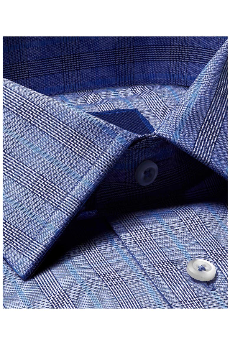Trim Fit Glen Plaid Cotton Twill Dress Shirt, Alternate, color, BLUE