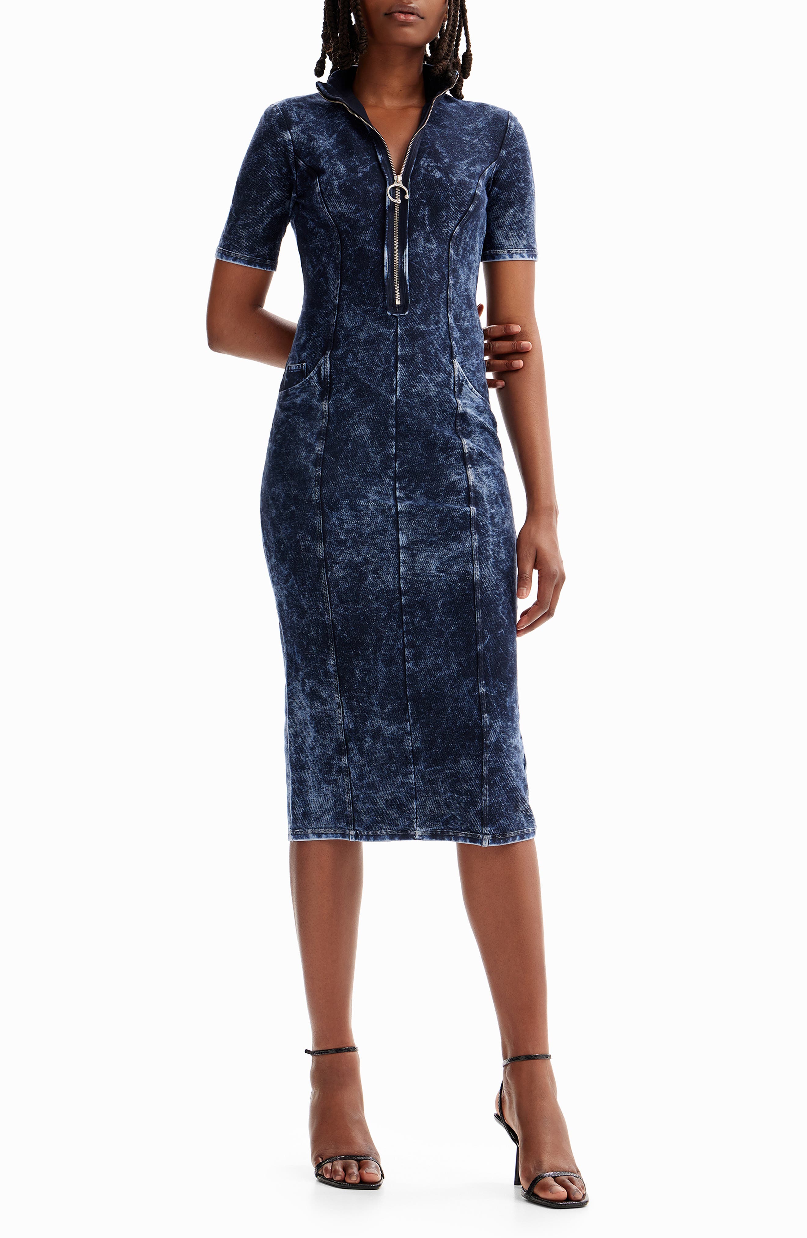 Zip-Up Denim Dress