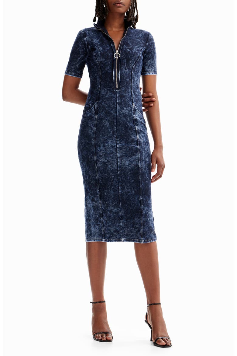 Zip-Up Denim Dress, Main, color, BLUE